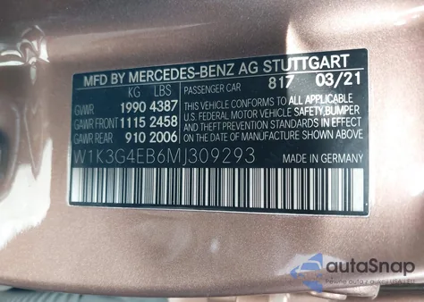 2021 Mercedes-Benz A 220 из США, поврежденный, VIN W1K3G4EB6MJ309293